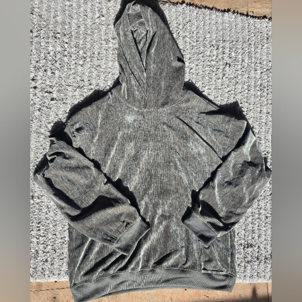 Massive Luxury Velvet Hooded Sweatshirt in Olive Green, Size Large